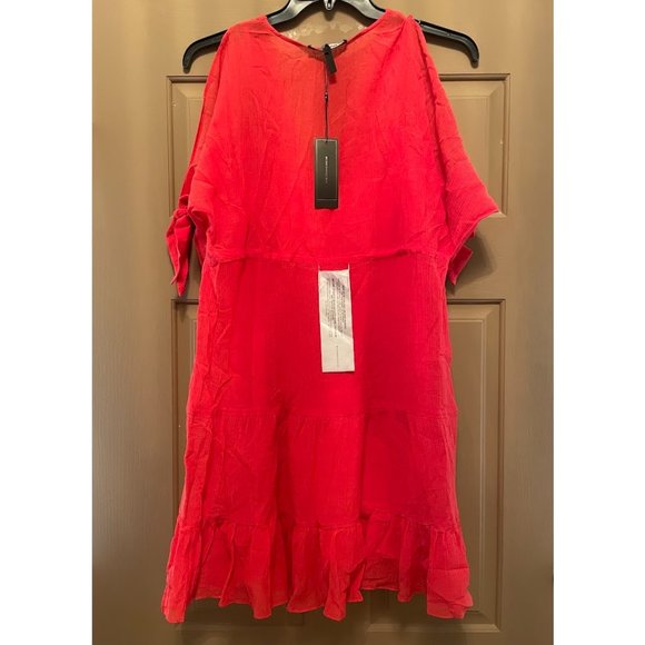 BCBGMAXAZRIA Rococco Red flowy open shoulder dress size Small - Picture 2 of 4
